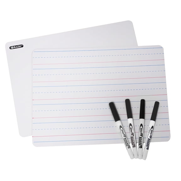BAZIC Dry Erase Lap Board   4 Black Marker, Double Sided Whiteboard Primary Ruled Lined & Blank, 1-Pack