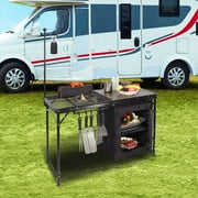 Redcamp Portable Camping Kitchen Table with Storage Organizer & Hooks for Camping & BBQ