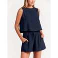 thumbnail image 4 of Women's Summer 2 Piece Outfits Shorts Sets Sleeveless Round Neck Crop Top Tank and Drawstring Shorts with Pockets, 4 of 5