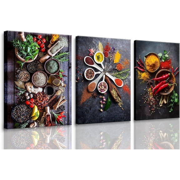 Hieng Modern Kitchen Wall Art Colorful Spice In Spoon Wall Decor Vintage Dining Room Posters Pictures Food Canvas Prints Vegetables Chili Paintings Home Decoration Gift Unframed