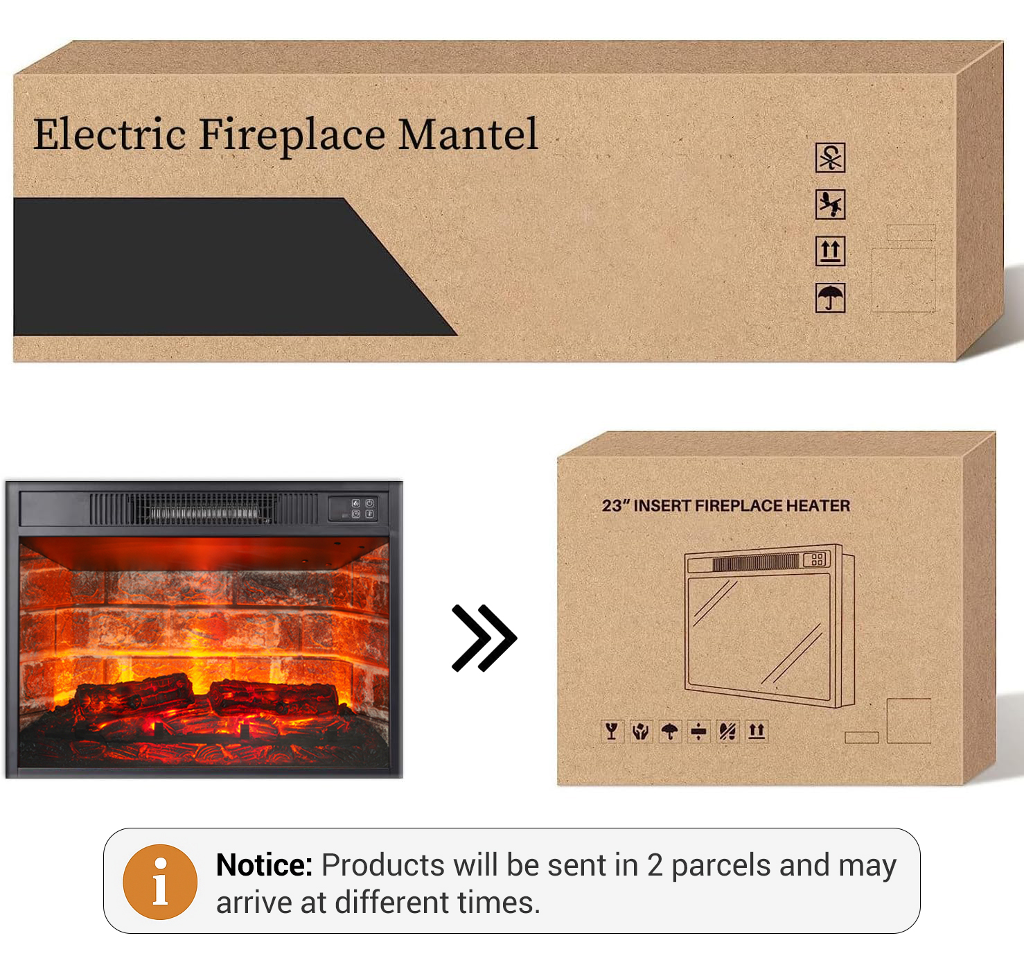 BOSHIRO 44 Inch Electric Fireplace with Mantel, Blue Wooden Surround with Gold Accents, 23" Red Brick Insert, Remote & Touch Control, Heats 400 Sq Ft