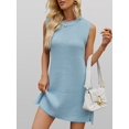 thumbnail image 5 of Women'S Sleeveless Mini Sweater Tank Dress Solid Color Casual Crew Neck Side Slit Knitted Dress with Belt, 5 of 9