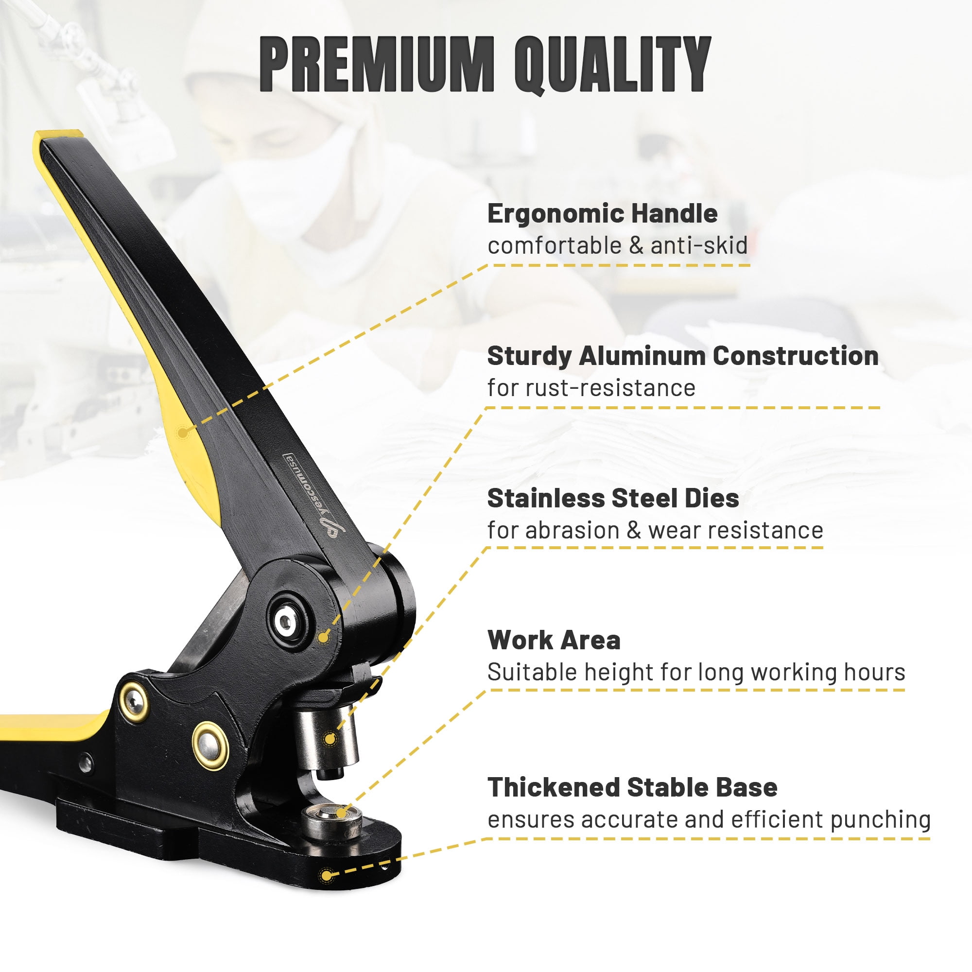 Yescom 7/32" 3/8" 1/2" Grommet Tool Kit 900 sets of Rust-Proof Eyelets and Washers #0 #2 #4 3-die Hand Press Machine and Hole Cutter