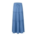 thumbnail image 4 of Women Long Skirt Fashion Solid Color Long Skirts Elastic Waist Faldas Loose Casual High Waist Saia Versatile Half-Body Dress, 4 of 8