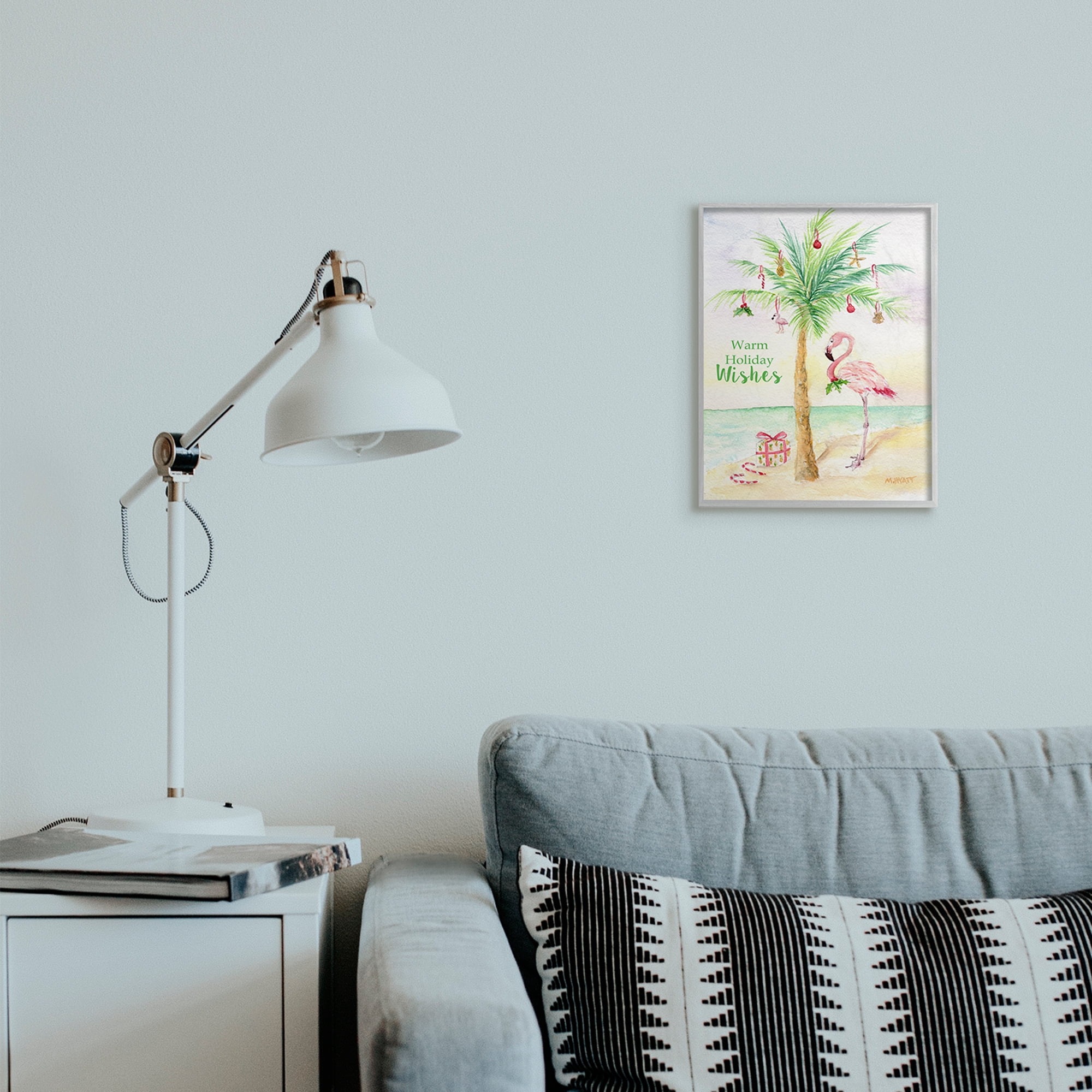 Stupell Home Décor Industries Tropical Flamingo Christmas Nautical Palm Tree Gray Framed Design by Melissa Hyatt LLC