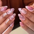 thumbnail image 4 of Press on Nails Almond Fake Nails with Designs Glitters Cats Eyes Glues on Nails Glossy False Nails Artificial Nails, 4 of 7