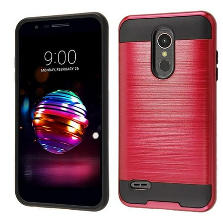 LG K10 (2018), K30 (X410), Premier Pro (L413DL) - Phone Case Shockproof Hybrid Rubber Rugged Case Cover Brushed Red