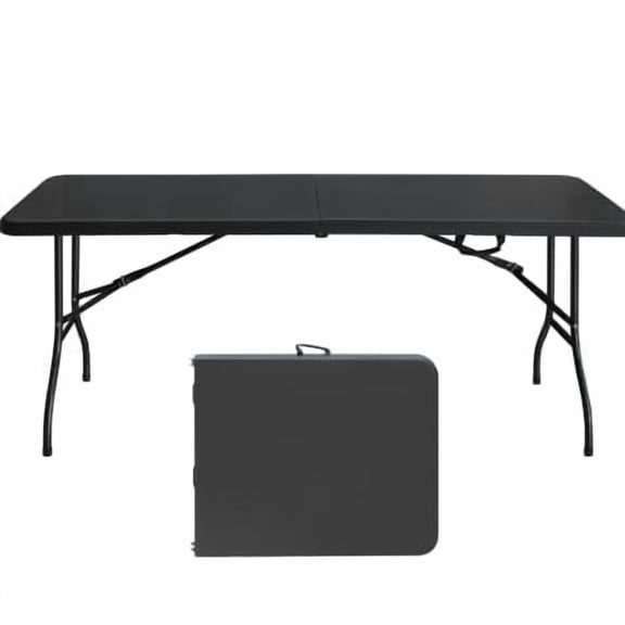TROPOW Portable 6 Ft Folding Table with Carry Handle - Heavy-Duty Plastic Top & Iron Legs, Outdoor Foldable Table for Camping, Barbecues, Picnics, Party Events, Dining