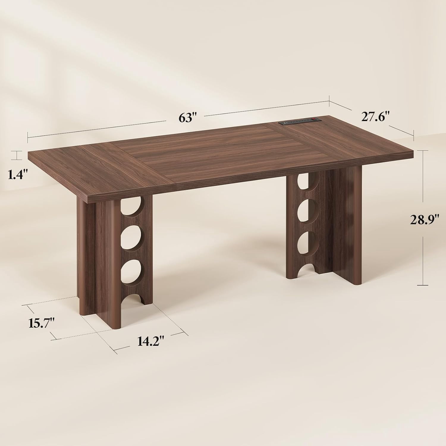 63 Inch Executive Desk with Power Outlet, Modern Computer Office Desks, Large Laptop Desk Writing Table Workstation Business Furniture for Home Office, Brown