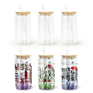 AGH Sublimation Snow Globe Glass Tumbler Blanks 16oz Double Wall Glass Cups  Clear Sublimation Beer Can Glasses with Bamboo Lids and Straws for