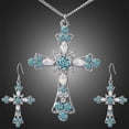 thumbnail image 3 of SPRING PARK Rhinestone Upside Down Cross Rhinestone Inlaid Pendant Necklace Women's Earrings Jewelry Set, 3 of 4