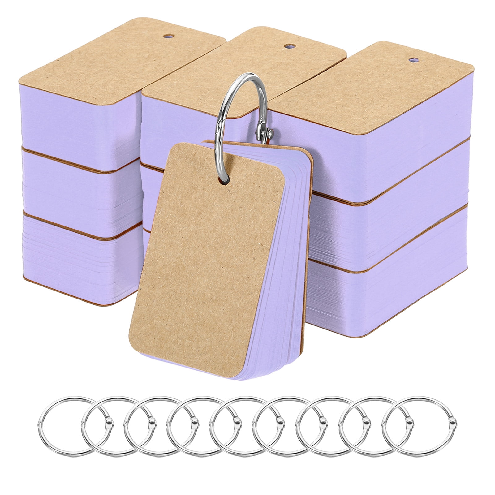 Uxcell 2.8" x 1.5" Blank Flash Cards with Rings Study Cards Index Cards