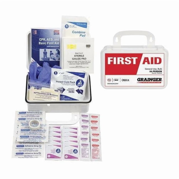 First Aid Kit and Housing, Plastic 68 Components, 25 People Served