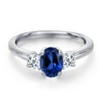thumbnail image 3 of Gem Stone King 925 Sterling Silver Blue Created Sapphire and White Topaz Engagement Ring for Women | 1.43 Cttw | Oval 7X5MM | Gemstone September Birthstone | Size 7, 3 of 6