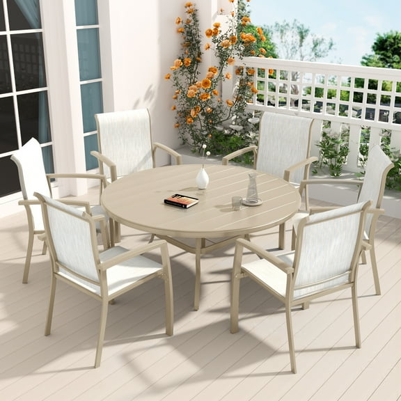7 Pieces Patio Dining Set, Patio Furniture Set of 6 Patio Stackable Dining Chairs and 52.95" Outdoor Metal Round Table