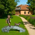 thumbnail image 3 of Nifao Kid with dog walking on a log Bronze Statue – Garden Outdoor Decor Sculpture, 57"L x 18"W x 41"H, 3 of 11