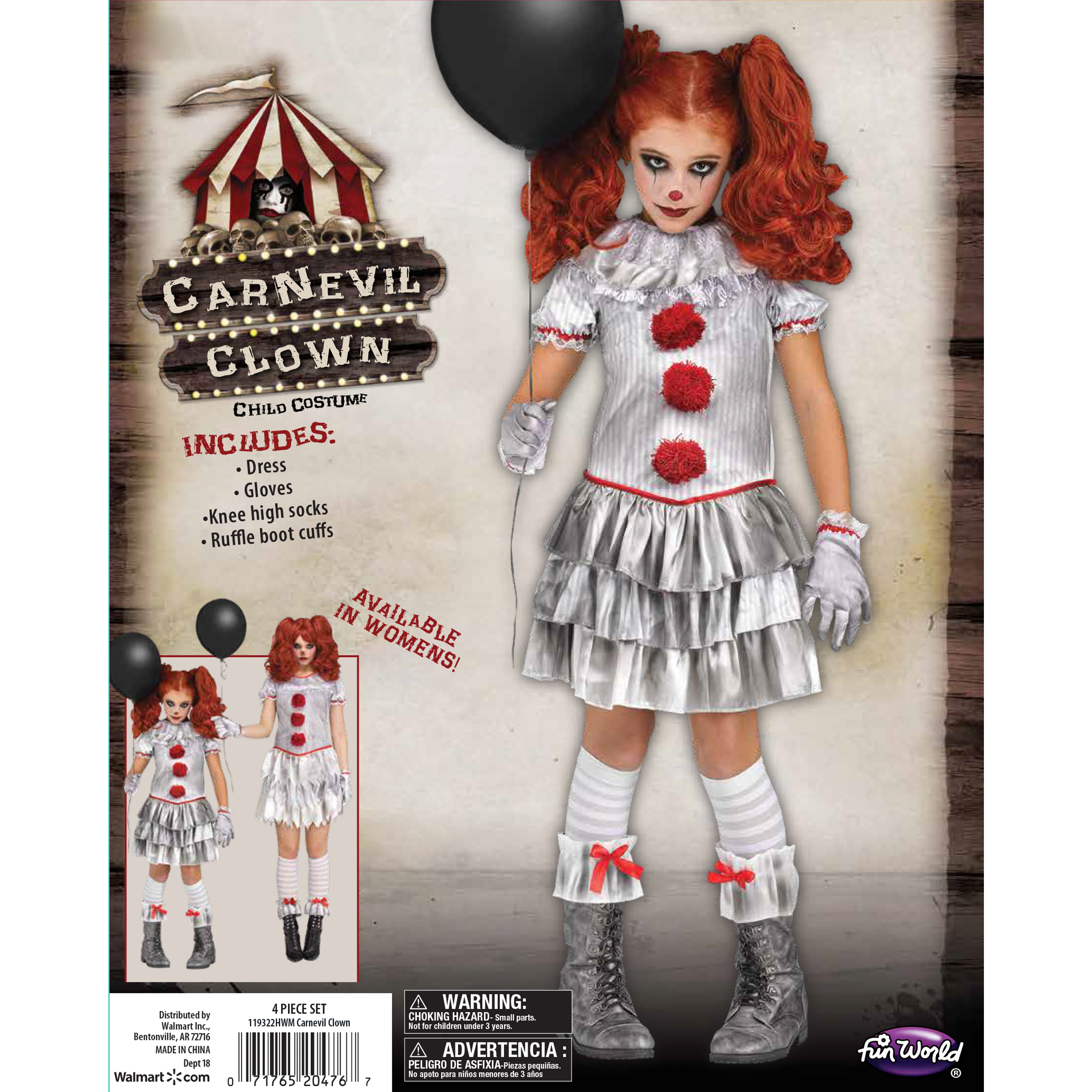 Fun World Inc. Carnevil Clown Halloween Scary Costume Female, Child 4-10, Multi-Color - image 4 of 7