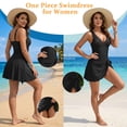 thumbnail image 3 of FEN AI Tummy Control One Piece Swimdress Women V Neck Skirted Swimsuit Modest Bathing Suit Black S, 3 of 7