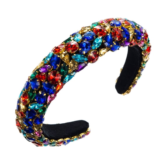 Wipya Shining Crystal Rhinestone Headband For Women Sparkling Evening Party Hair Hoop Glamorous Hair Accessory Blue