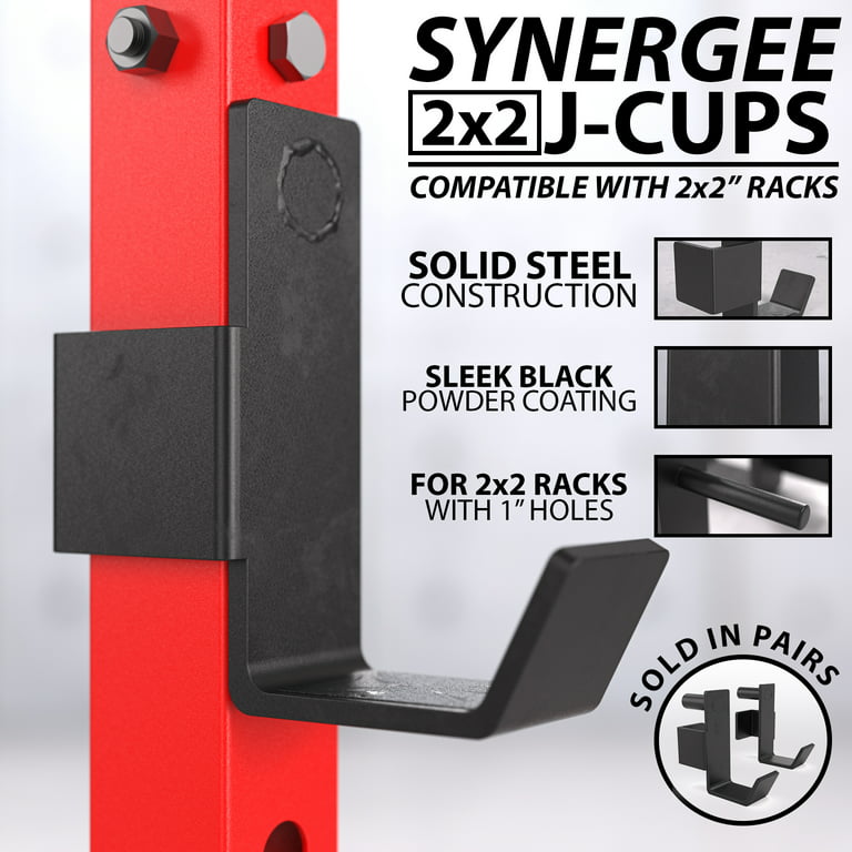 Synergee Power And Squat Rack Attachment 2x2 J-Cups Designed For 1” J-Hook  For Power Lifting, Squats And Sold In, X J Cups