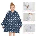 thumbnail image 6 of Navy Blue and White Geometric Pattern Blanket Hoodies for Kids 6-13YR Oversize Wearable Blanket Hoodies for Boys Girls Teens, 6 of 7