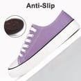 thumbnail image 4 of Women Lace Up Canvas Walking Tennis Sneakers, Low Top Casual Comfort Flat Shoes，Purple, 4 of 7
