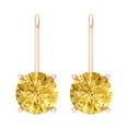 thumbnail image 3 of 4 ct Lever-Back Drop Dangle Earrings for Women | 8.0mm Round Cut Simulated Yellow Diamond | 18K Rose Gold, 3 of 5