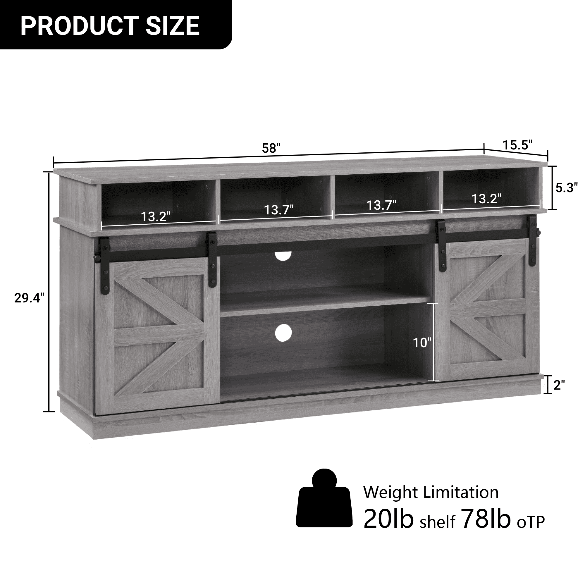 Howcool Farmhouse Sliding Barn Door TV Stand, Wood Entertainment Center Storage Cabinet with Adjustable Shelves, Media Console Table for Living Room, Fits Up to 65" TVs