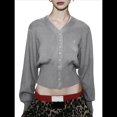 thumbnail image 1 of Cárdigan Corto de Larga con Cuello en V y Abertura Frontal para Mujer, Camisa de Otoño con Botones. Gris M, 1 of 6