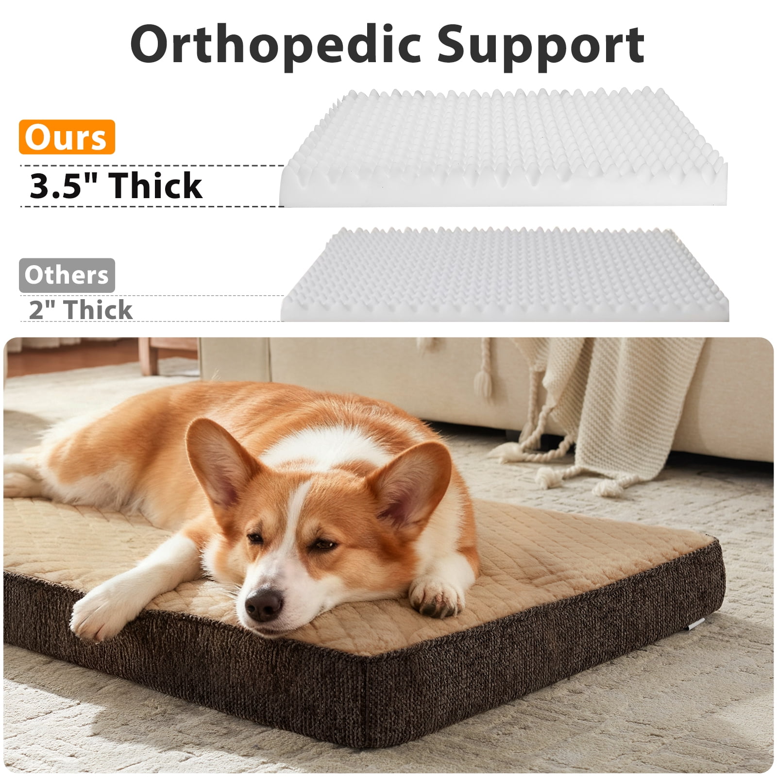 Orthopedic Dog Beds for Large Dogs XXL, Waterproof Removable Washable Cover, Thick Memory Foam Pet Mattress with Egg Crate Foam, Supports Up to 100 lbs, Brown, 47"x29"x3.5"