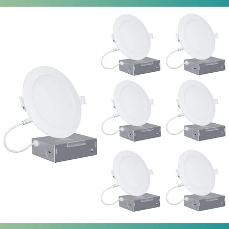 

Infibrite 4 Inch 2700K Soft White 9W 750 LM Thin LED Ceiling Light with J-Box Flush Mount Dimmable Wet Rated Easy Install 9W 75W ETL & Energy Star US Company (6 Pack)