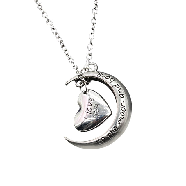 Collar con colgante de corazón y luna de lujo "Te amo", joyería de San Valentín, regalo para ella (plata)