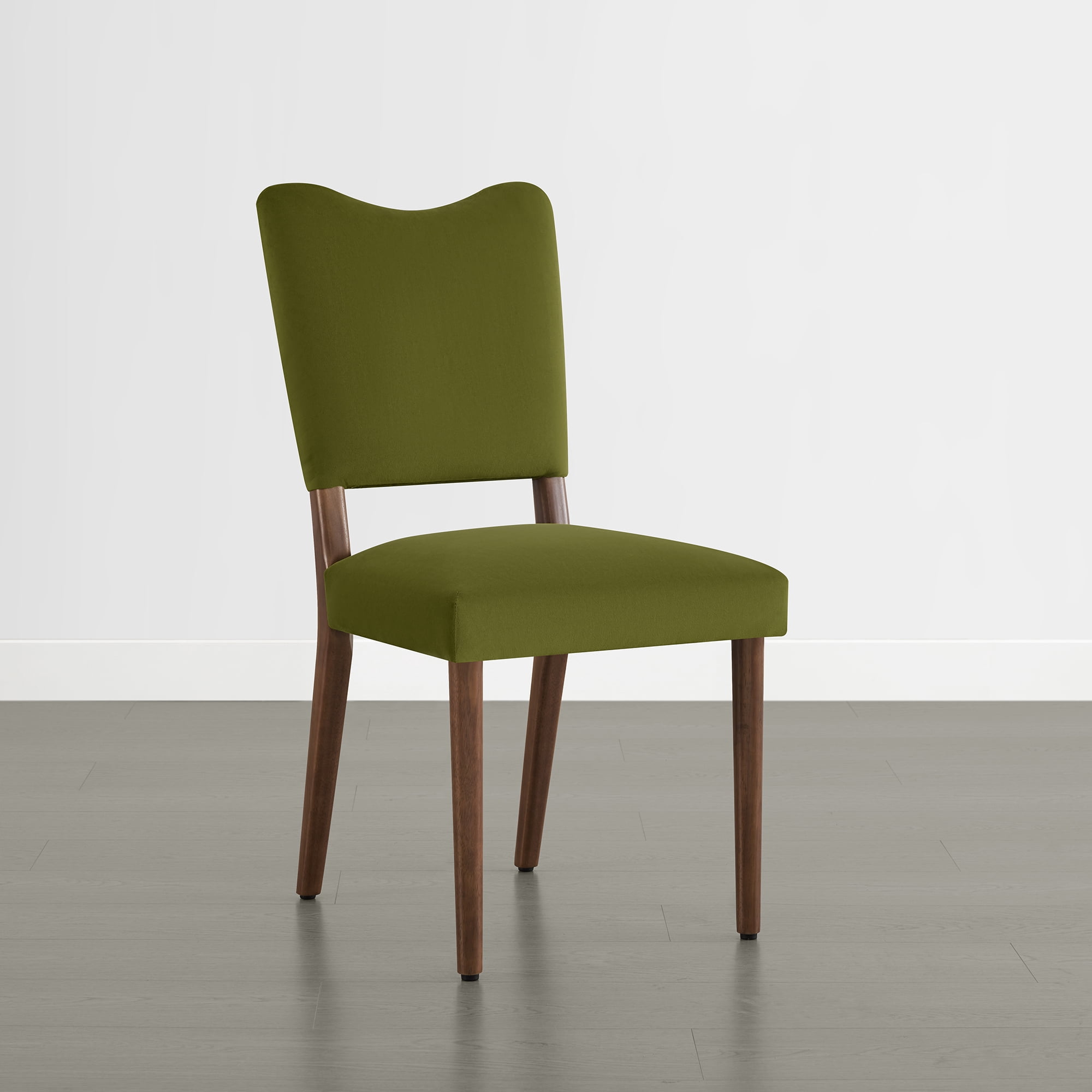 Spruce & Spring Velvet Dining Chair with Curved Back, Upholstered Side Chair with Solid Wood Legs for Dining Room Living Room, Walnut Finish, Set of 2, Green