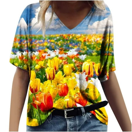 

Mrat Corset Tops For Women Short Sleeve V-Neck Blouses Women s Fashion Printing Casual V-neck Short Sleeve Loose T-shirt Tops White Blouses For Ladies Dressy
