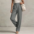 thumbnail image 6 of CFLVAEK Work Pants for Women Pleated Business Casual Straight Leg Trousers Solid Color High Waisted Dressy Trousers with Pockets Dark Gray L, 6 of 9