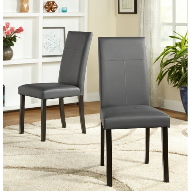 Faux Leather Parsons Dining Chair Set, Black Leather Parsons Chair Set 2