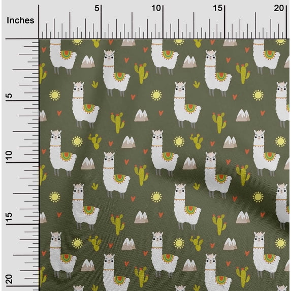 oneOone Georgette Viscose Olive Green Fabric Cactus & Sheep Diy Clothing Quilting Fabric Print Fabric By Yard 42 Inch Wide