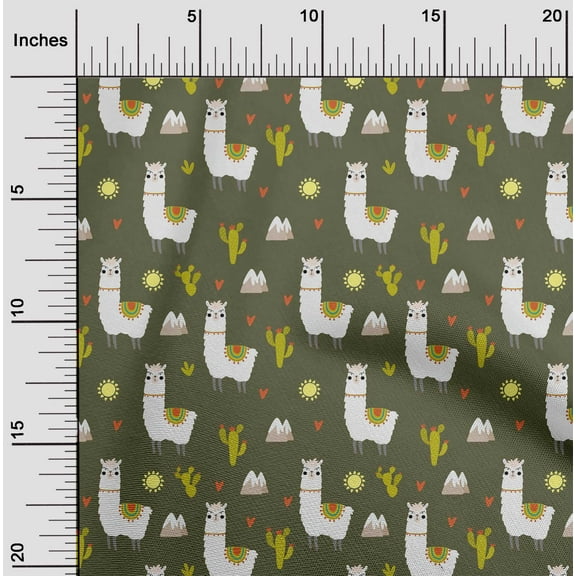 oneOone Cotton Jersey Olive Green Fabric Cactus & Sheep Craft Projects Decor Fabric Printed By The Yard 58 Inch Wide