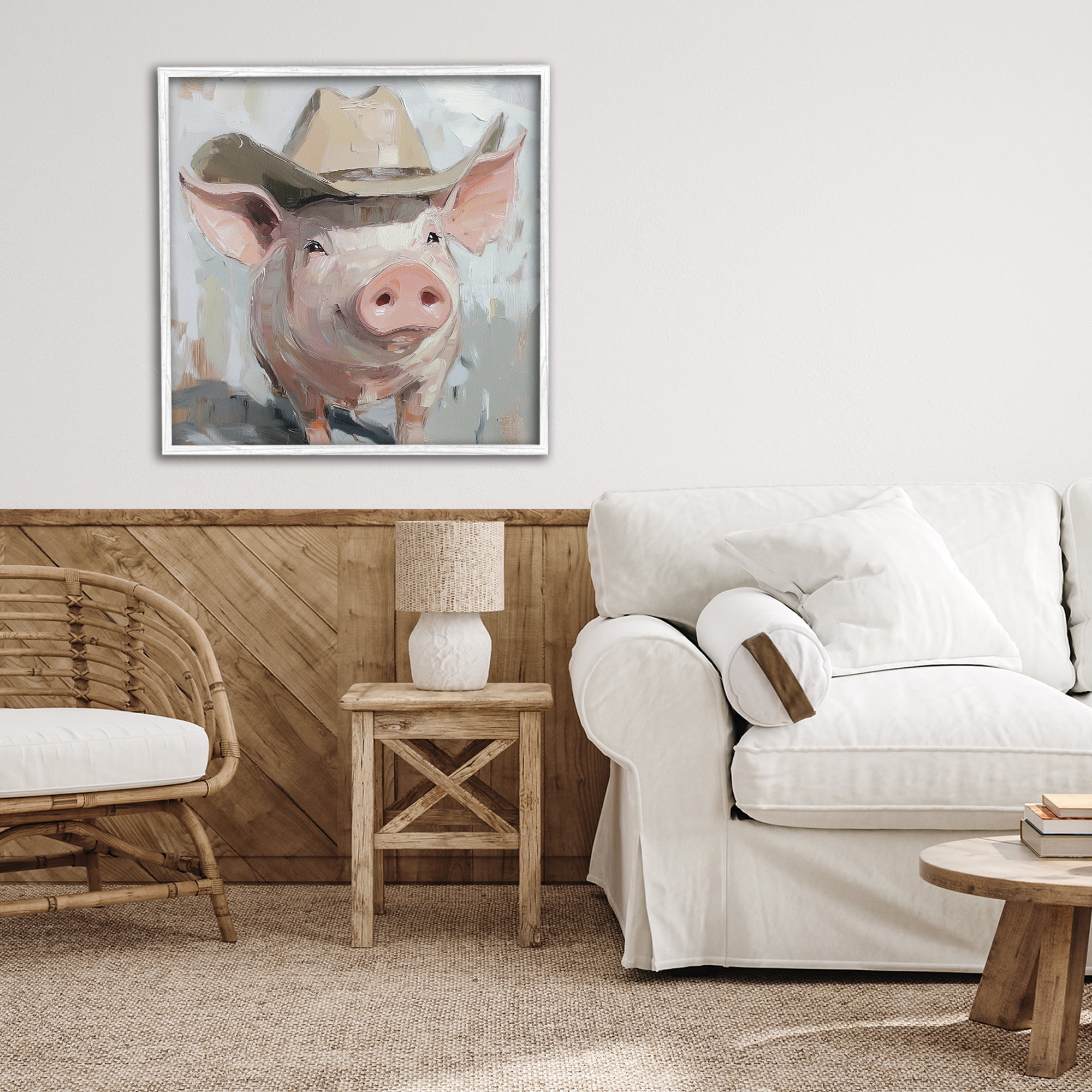 Stupell Industries Cowboy Chester Pig White Framed Giclee Art, design by Tina LeCour