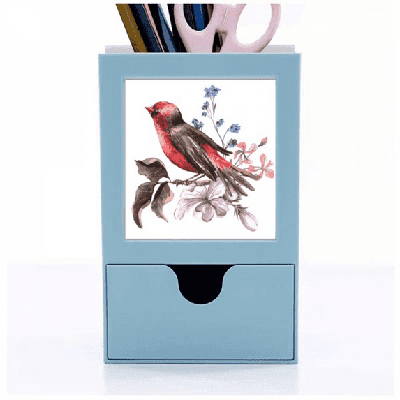 Branch Birds Flower Art Deco Fashion Desk Supplies Organizer Pen Holder Card