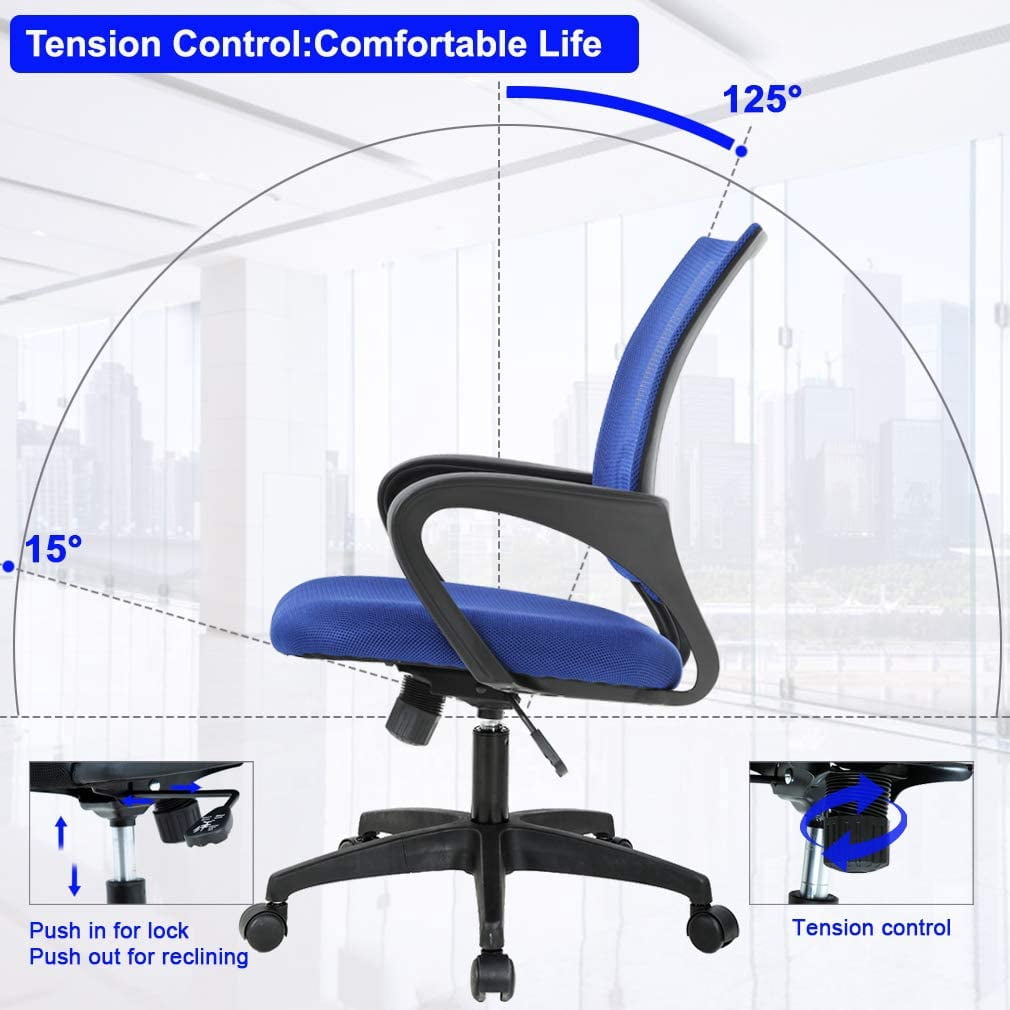 BestOffice Adult Mesh Mid Back Indoor Commercial Ergonomic Home Office Chair Desk Chair, Blue