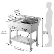 VEVOR Outdoor Propane Deep Fryer, 2 Burners (11,600 BTU Each), Commercial Fryer with Two 1/3 Size Food Warming Pans, Multi-Purpose Frying Cart with 4 Lockable Wheels, for Fried Chicken & Fries