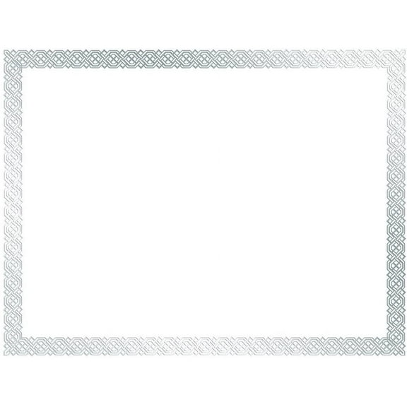 Border Certificates, 8.5 X 11, White/silver With Braided Silver Border,15/pack