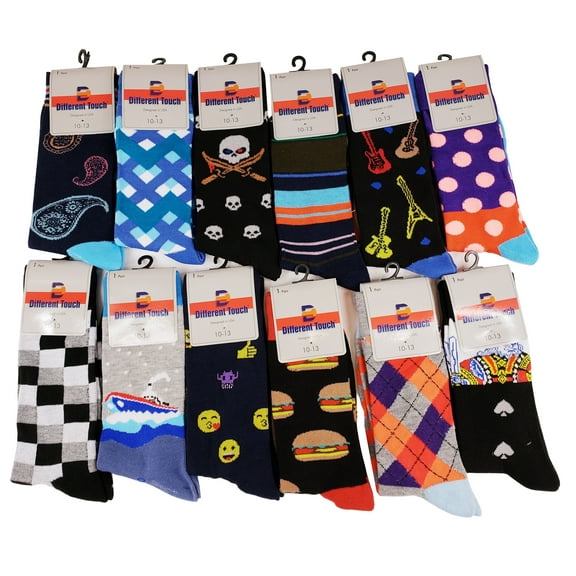 12 Pairs Men's Different Touch Novelty Soft Classic Funny Dress Crew Socks