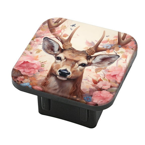 Hitch Cover Fits For 2-Inch Hitch,Deer Surrounded By Flowers And Butterflies With Pink Backgroundrubber Trailer Hitch Cover Tube Plug Insert,Car Exterior Accessories, Receiver Tube Hitch Plug