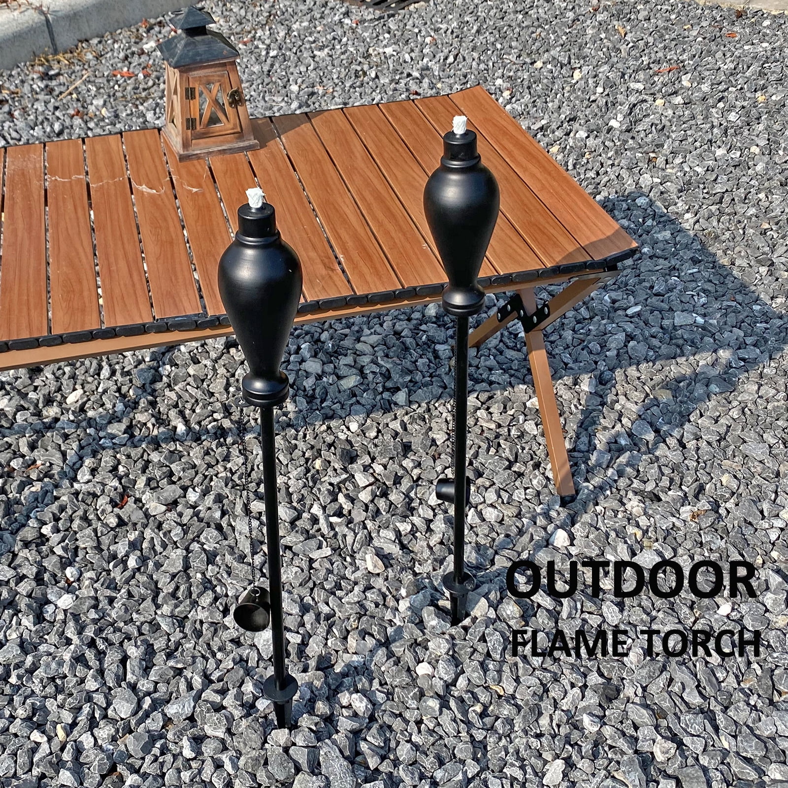 6 Pack Metal Citronella Torches Outdoor, 57 Inch Tall Garden Torches for Outside, Flame Metal Torches, Matte Black Refillable Outdoor Torches with Grounded Stake for Backyard Pathway Patio Party