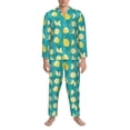 thumbnail image 3 of Yiaed Lemon Blue Print Men’s Pajamas Set - Long Sleeve Button Down Sleep Shirt and Pajama Bottoms Sleepwear Set Mens Pjs Sets Men's Pajama Bottoms-Large, 3 of 7