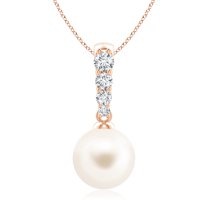 ANGARA Freshwater Cultured Pearl Pendant with Diamonds in 14K Rose Gold for Women | June Birthstone, Birthday, Anniversary, Jewelry Gift for Women | Pearl Necklace