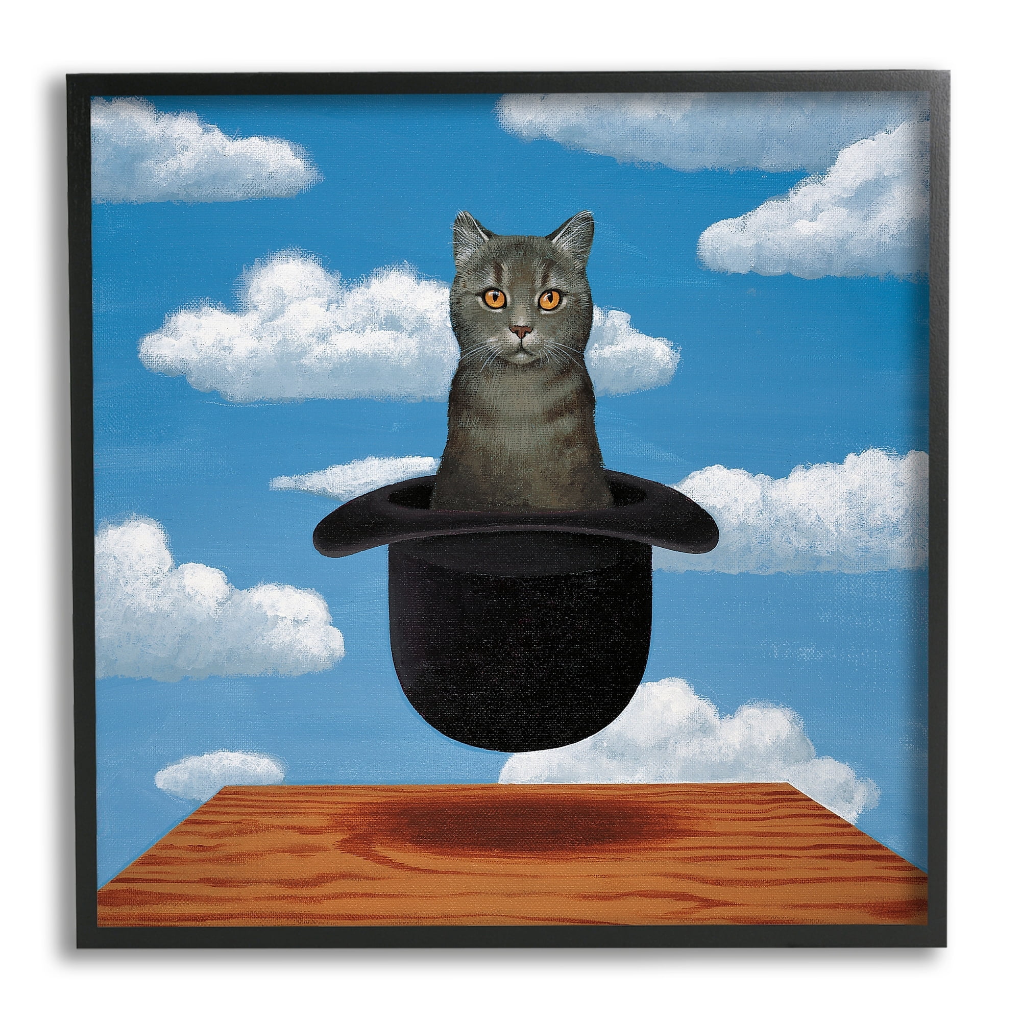 Stupell Industries Surreal Grey Cat Floating Hat Cloudy Sky Framed Wall Art, 24 x 24, Design by Chameleon Design, Inc.