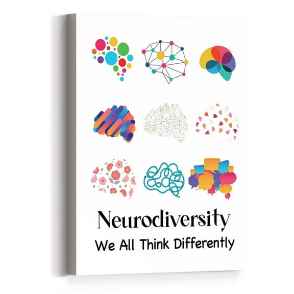Neurodiversity Wall Decor,Mental Health Wall Art,Therapy Office Decor,We All Think Differently Canvas Wall Art for Kids Classroom Nursery